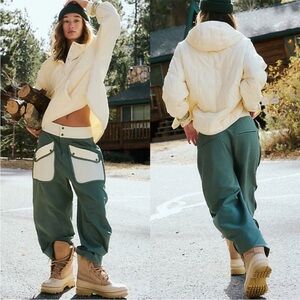 Free People Timko pants outdoor green and cream